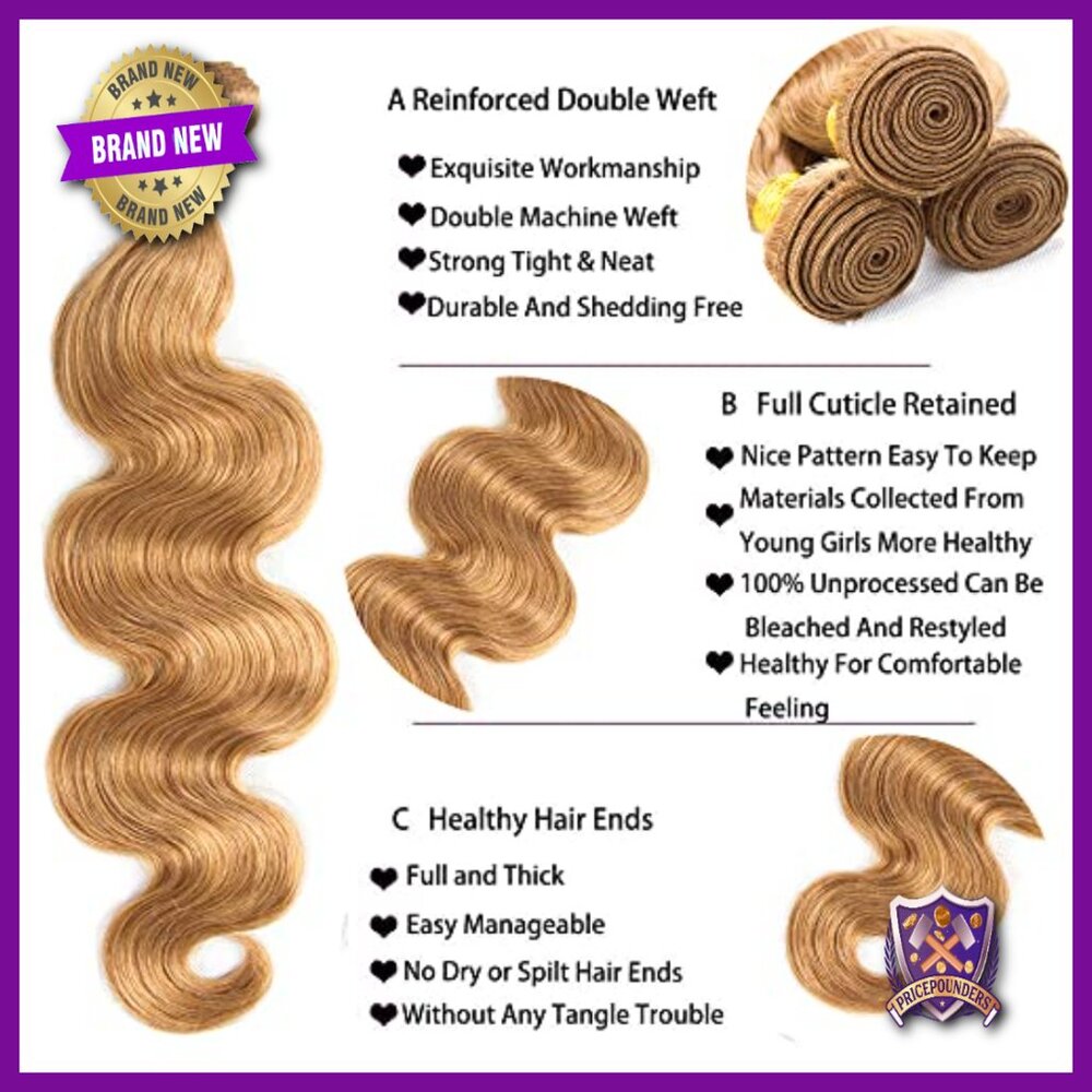 Brazilian Virgin Human Hair Extensions Body Wave Bundles 24 Inch - Picture 3 of 6